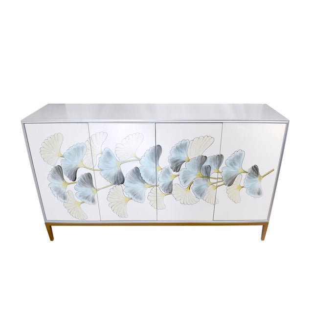 Pasargad Home Annabelle Sideboard With 4 Floral Doors, Silver/Ivory For Sale - Image 4 of 12