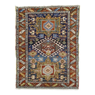 Early 20th Century Zabihi Collection Navy Ground Scatter Size Persian Heriz Rug - 3'4" x 4'5" For Sale