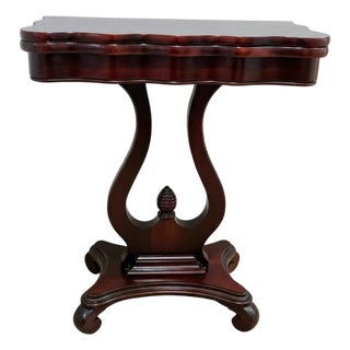Mid 20th Century Lyre Base Mahogany Folding Card, Game Table For Sale