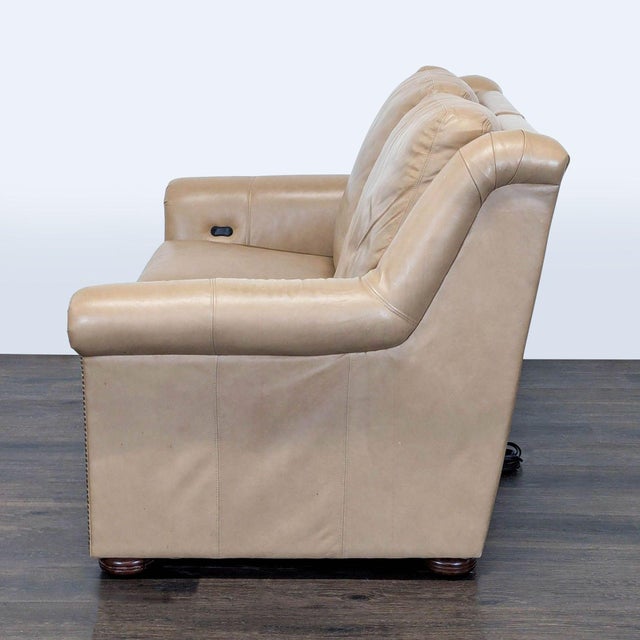 Bradington Young Bradington-Young Newman Tan Leather Loveseat With Recliner For Sale - Image 4 of 10