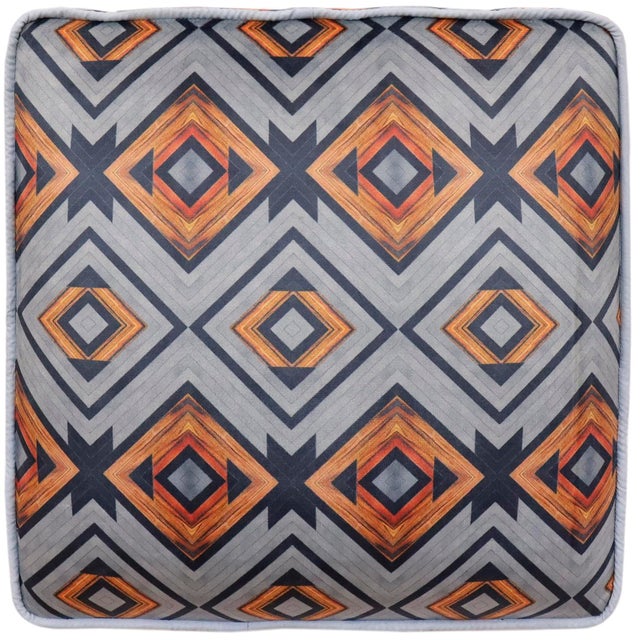 Boho Chic Boho Chic Velvet Upholstered Ottoman For Sale - Image 3 of 9