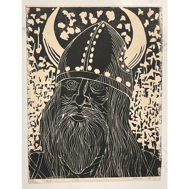 Portraiture 1948 Viking Linocut by Stanzikz For Sale - Image 3 of 4