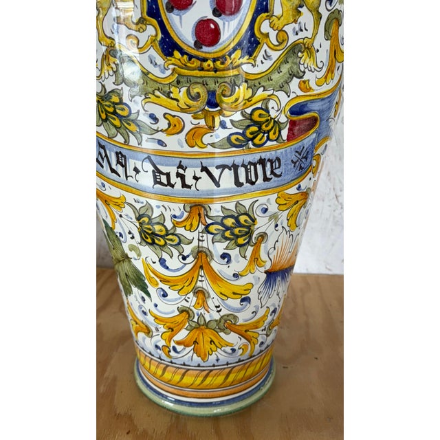 Mid 20th Century Mid 20th Century Hand-Painted Italian Majolica Ceramic Amphora Floor Vase With Caffagiolo Pattern For Sale - Image 5 of 10