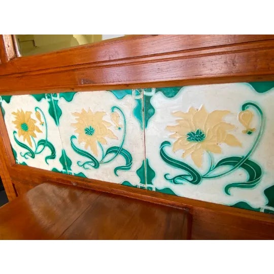 1940s Vintage Halltree - Freestanding Solid Wood Hall Tree With Mirror and Brass Hardware For Sale - Image 5 of 8