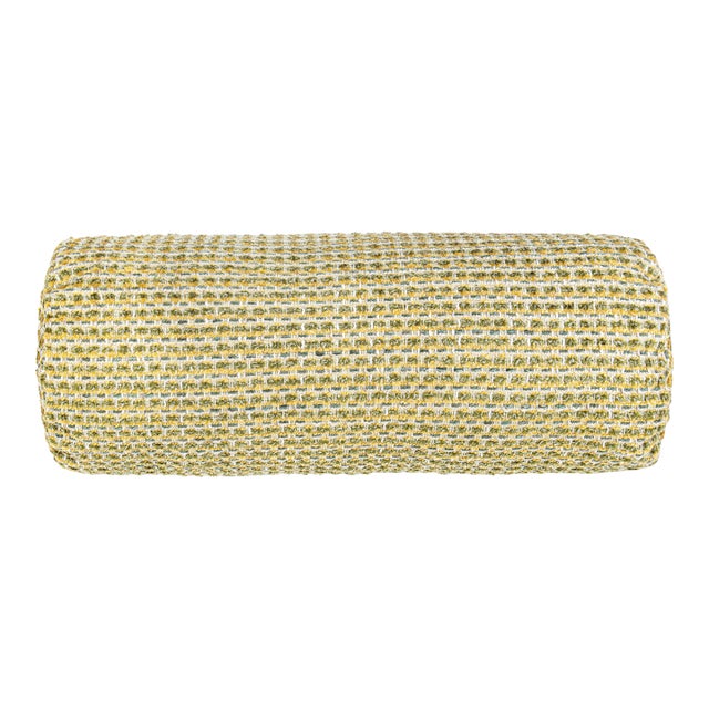 The House Of Scalamandré Heatherton Bolster Pillow In Lemon For Sale