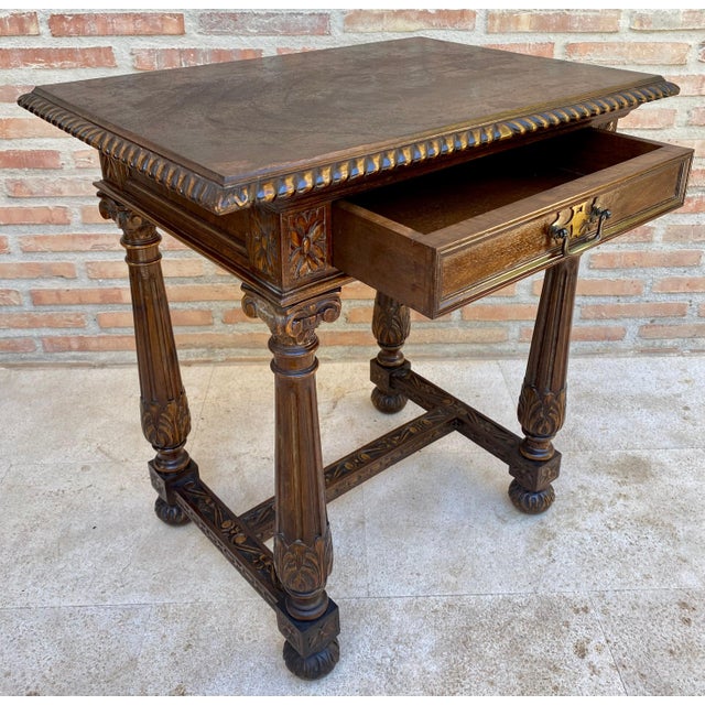 Early 20th Century Spanish Carved Walnut Side Table with One Drawer, 1940s For Sale - Image 4 of 18
