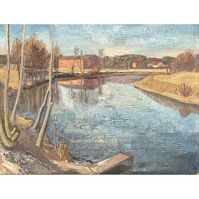 Karl Schlageter, River Landscape Water Expressionism, 1944, Oil on Canvas, Framed For Sale - Image 12 of 13