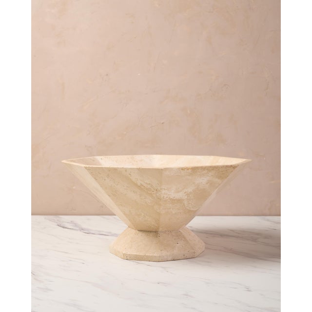 2020s "Lane Hex" Decorative Pedestal Bowl by Montana Labelle in Natural Travertine Marble For Sale - Image 5 of 11