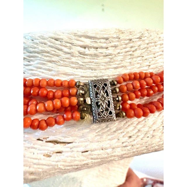 Vintage Coral Multi Strand Beaded Necklace With Sterling Silver Clasp For Sale - Image 4 of 5
