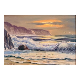 Ocean Tide at the Cliffs Oil Painting on Board by Southern California Artist Burl E. Chalmers For Sale