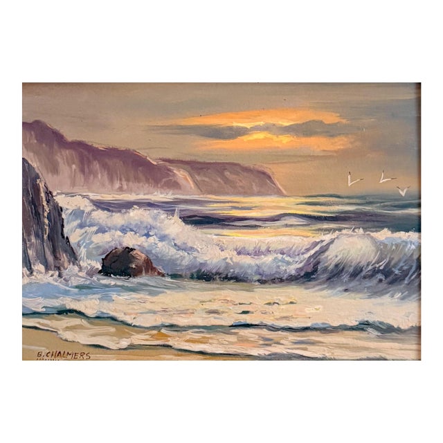 Ocean Tide at the Cliffs Oil Painting on Board by Southern California Artist Burl E. Chalmers For Sale