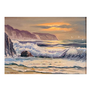 Ocean Tide at the Cliffs Oil Painting on Board by Southern California Artist Burl E. Chalmers