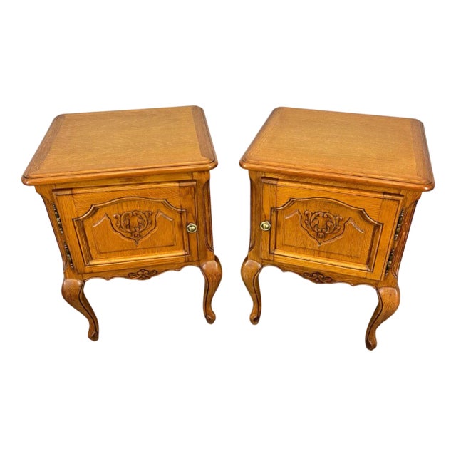 Vintage French Oak Bedside Tables, Set of 2 For Sale
