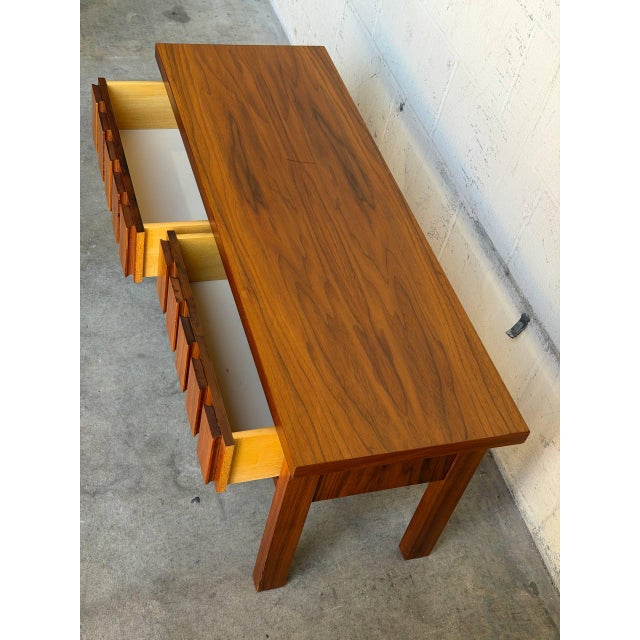 Teak Entry Bench With Sculptural Block Front Drawers Mid-Century Modern Denmark 1970s For Sale - Image 4 of 9