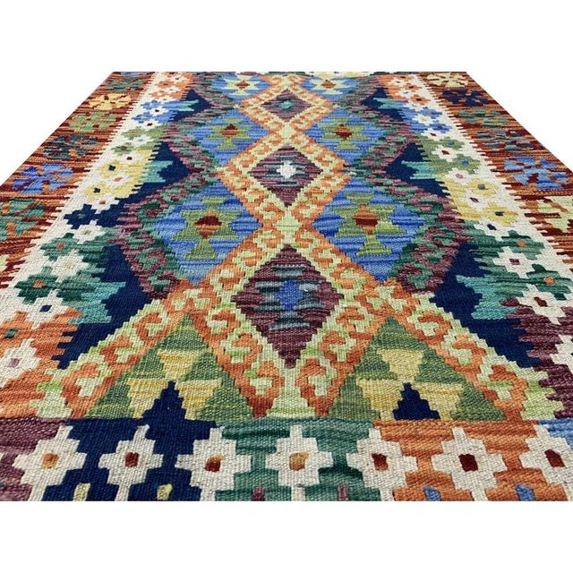 2020s New Afghan Chobi Hand Woven Veg Dyed Wool Kilim Area Rug 4.8 X 2.9 Ft For Sale - Image 5 of 11