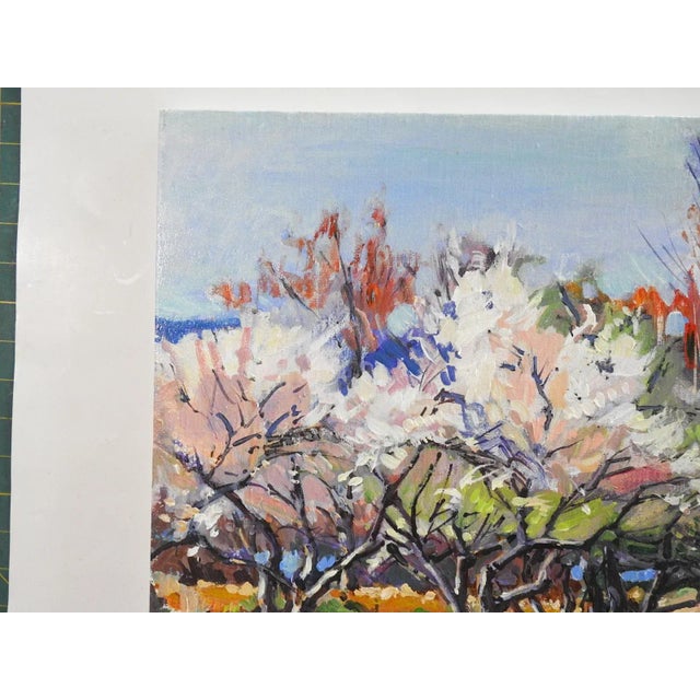 Rustic 1992 Impressionist Blossoming Orchard Trees Landscape Painting For Sale - Image 3 of 7