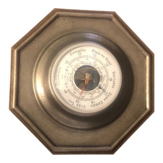 French Vintage Baromaster 95% Fine Pewter Aneroid Barometer For Sale