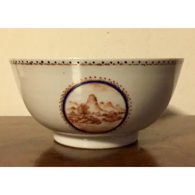 Early 19th Century Antique Circa 1800s Chinese Export Porcelain Bowl Decorated with Sepia Landscape For Sale - Image 5 of 10