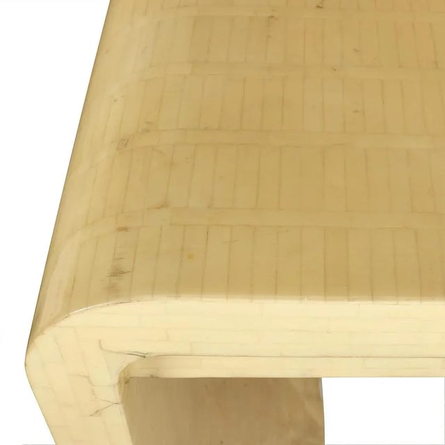 Mid-Century Modern Circa 1980 Large and Impressive Karl Springer Style Faux Bone Console For Sale - Image 3 of 4