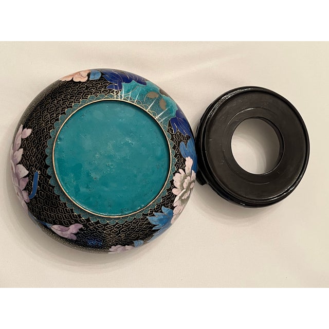 Chinese Cloisonné Black Enamel Bowl, Flowers and Birds, 8” With Stand For Sale - Image 12 of 12