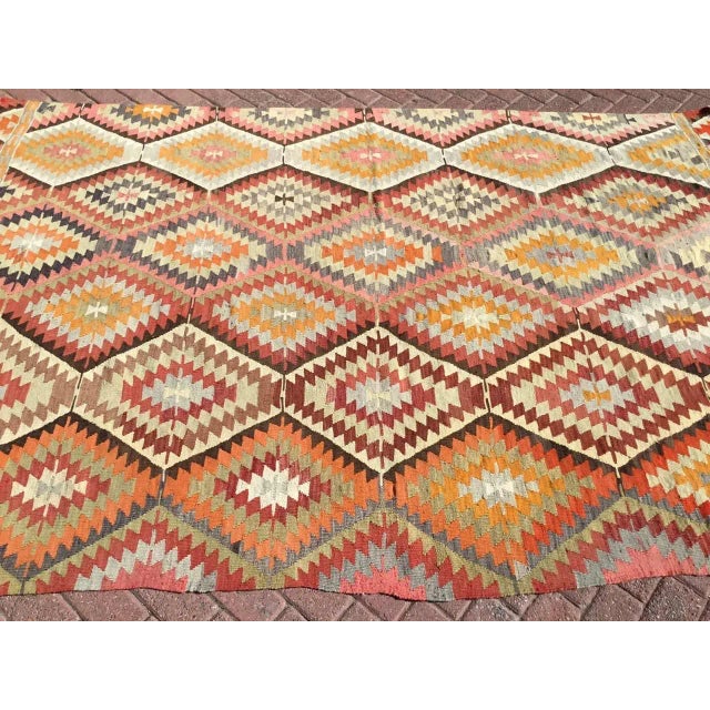 Mid-Century Modern 1960's Handwoven Flatweave Kilim - 75" X 113" For Sale - Image 3 of 11