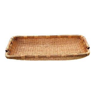 Early 1900s Unique Antique Asian Rice Basket; Hand Woven/Bamboo Trim/Handle For Sale