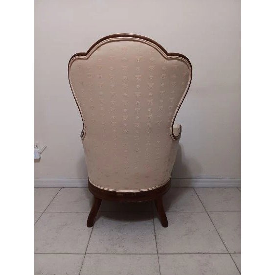 Victorian 1960s Victorian Armchair Parlor Carved Wood Frame Upholstered Beige For Sale - Image 3 of 8
