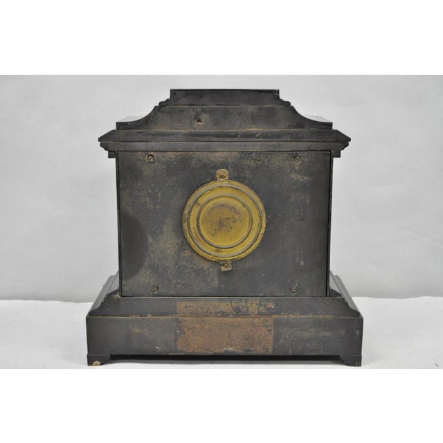 Antique Ansonia Black Mantel Clock With Bronze Coated Columns and Claw Feet For Sale - Image 13 of 14