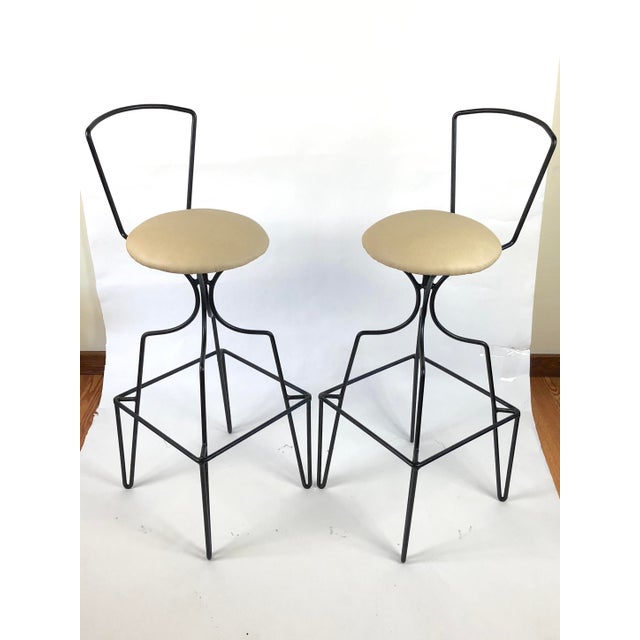 Mid Century Wrought Iron Swivel Bar Stools - a Pair | Chairish