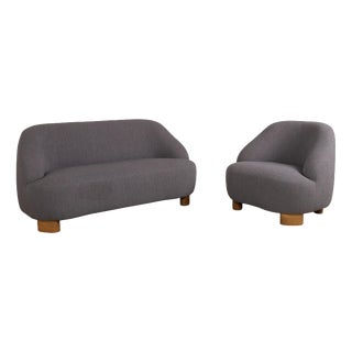 Margas 2-Seater Sofa and Lounge Chair in Grey Upholstery from &Tradition, Set of 2 For Sale
