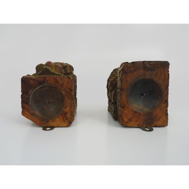 Indian Carved Wooden Wall Candleholders, 19th Century For Sale - Image 5 of 11