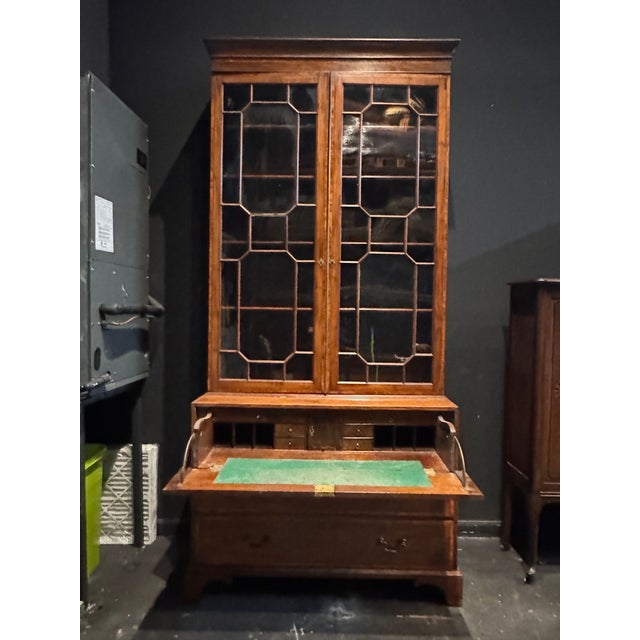 Antique English Georgian Mahogany Bureau Bookcase With Astragal Glass Doors, Late 18th Century For Sale - Image 9 of 13