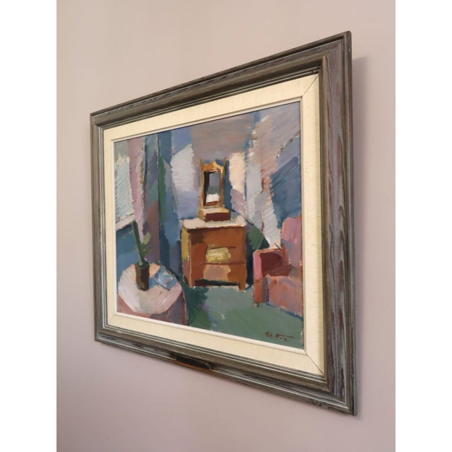 Mid-Century Modern 'The Pastel Room' Original Swedish Expressive Interior Scene Oil Painting, Framed For Sale - Image 6 of 14