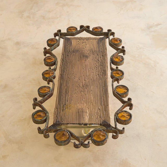 Amber Italian Hand-Forged Wrought Iron Sconce Attributed to Longobard No. 01, 1970s For Sale - Image 8 of 11