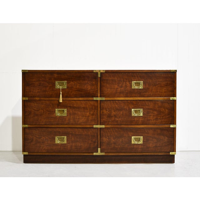 Drexel Heritage Mid Century Campaign Lowboy Dresser Brigade Collection by Drexel Heritage For Sale - Image 4 of 14