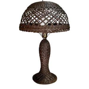 Heywood Wakefield Style Wicker/Rattan Woven, Mushroom-Shaped Table Lamp, Circa 1920-30’s