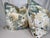 Custom pair of 22" pillows covered in Anna French "Dahlia" in color soft gold on cream. These pillows are welted in a...