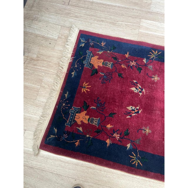 Antique Art Deco Chinese Wool Rug, Butterflies & Crimson Field, C. 1920s — 2'11" × 4'10" For Sale In New York - Image 6 of 10