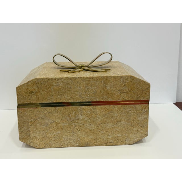 Mid-Century Modern Vintage 1980's Oversized Tessellated Stone and Brass Maitland Smith Box For Sale - Image 3 of 12