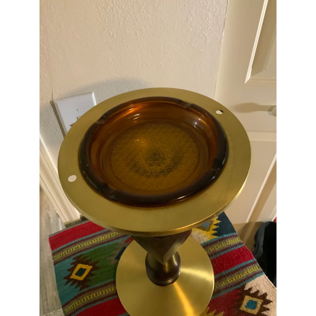 Mid-Century Modern Mid 20th Century Hollywood Regency Brass and Turned Wood Smoking Stand Ashtray For Sale - Image 3 of 11