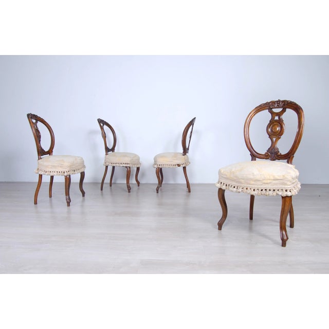 Walnut Chairs by Luigi Filippo, Italy, 1800s, Set of 4 For Sale - Image 3 of 17