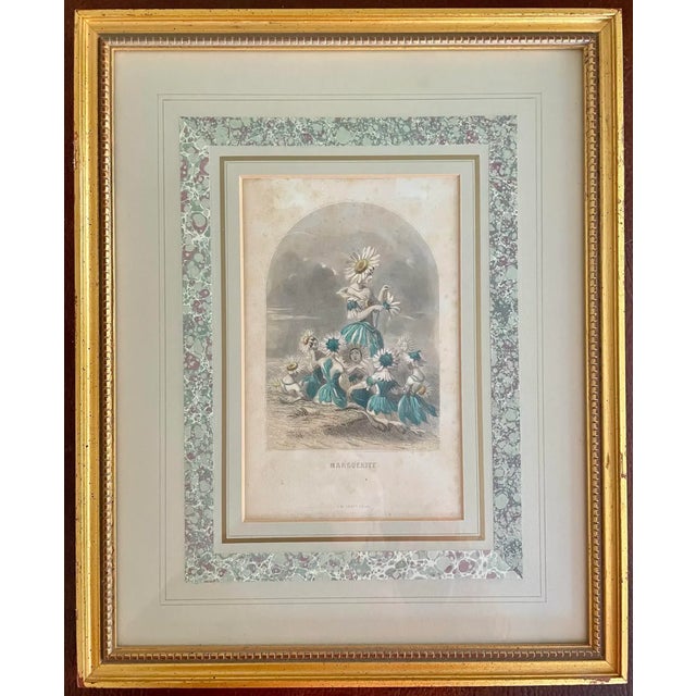 Mid 19th Century “Les Fleurs Animées” Original Hand-Painted Antique French Lithographs 1846, Set of 6, Framed For Sale - Image 6 of 12