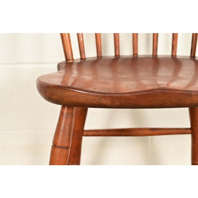 Brown L. & J. G. Stickley American Colonial Solid Cherry Wood Spindle Back Windsor Side Chairs or Dining Chairs, Pair For Sale - Image 8 of 16