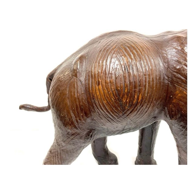 Coffee Mid Century Striding Leather Elephant For Sale - Image 8 of 12