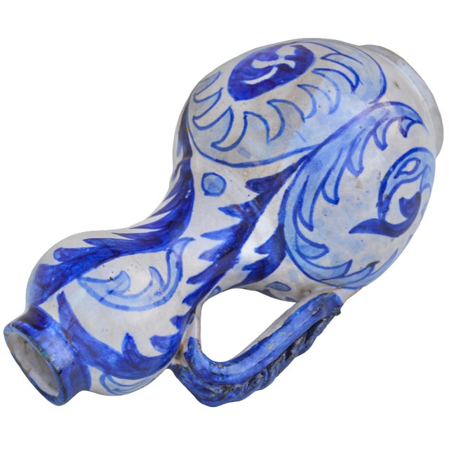 Mid 20th Century Handcrafted Blue Andalusian-Patterned Ceramic Vase W/ Handle For Sale In New York - Image 6 of 8