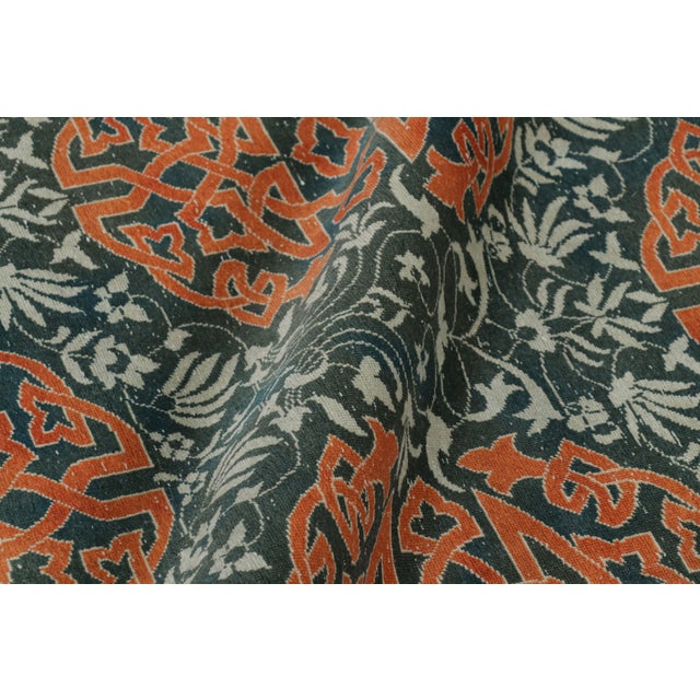 Textile Vintage Hereke Rug in Blue With Orange Arabesque Medallions | Rug & Kilim For Sale - Image 7 of 8