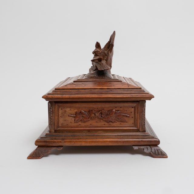 19th Century Black Forest Carved Wood Casket With Birds For Sale - Image 13 of 18