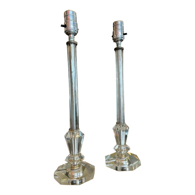 1930s Crystal Mantle or Boudoir Lamps - a Pair For Sale