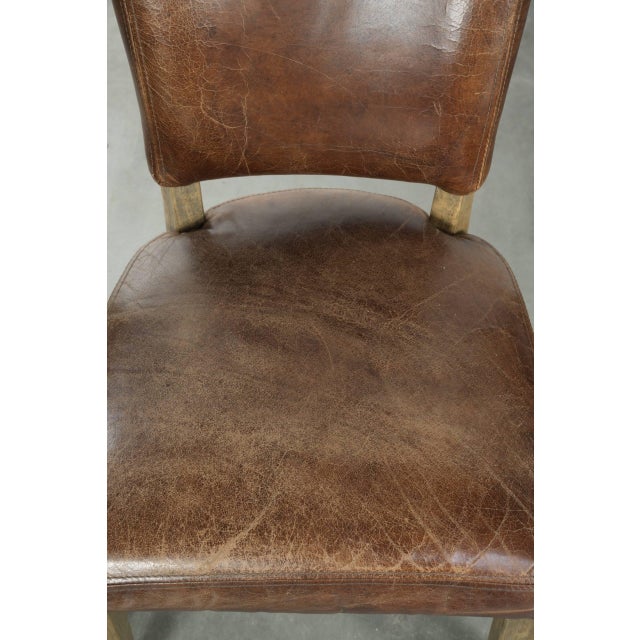 Brown Vintage Cowhide Leather and Wood Dining Chairs, Set of 4 For Sale - Image 8 of 16
