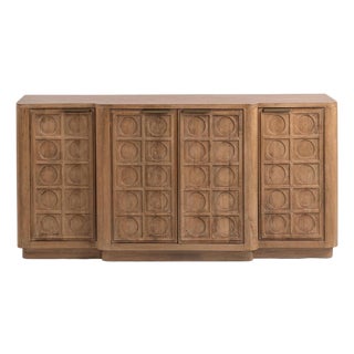 Circle Grid Carved Wood Sideboard For Sale